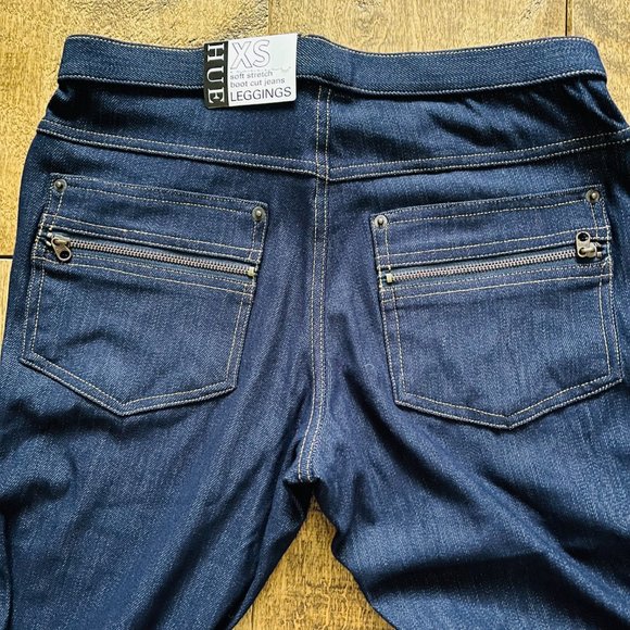 Hue Soft Stretch Boot Cut Jeans Leggings w/ Zipper Back Pocket, Navy Denim, New - Picture 4 of 12
